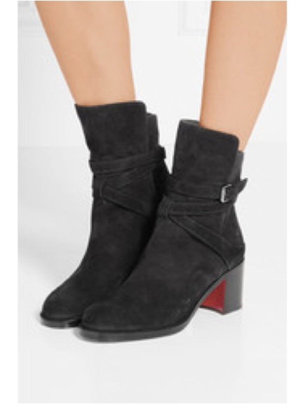 Christian Louboutin Karistrap 70 Black Suede Buckle Ankle Boots 39.5